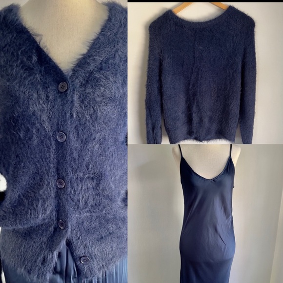Velvet Graham & Spencer Kelsey Cardigan With Slip Dress Sz Medium Blue Eyelash - Picture 1 of 12